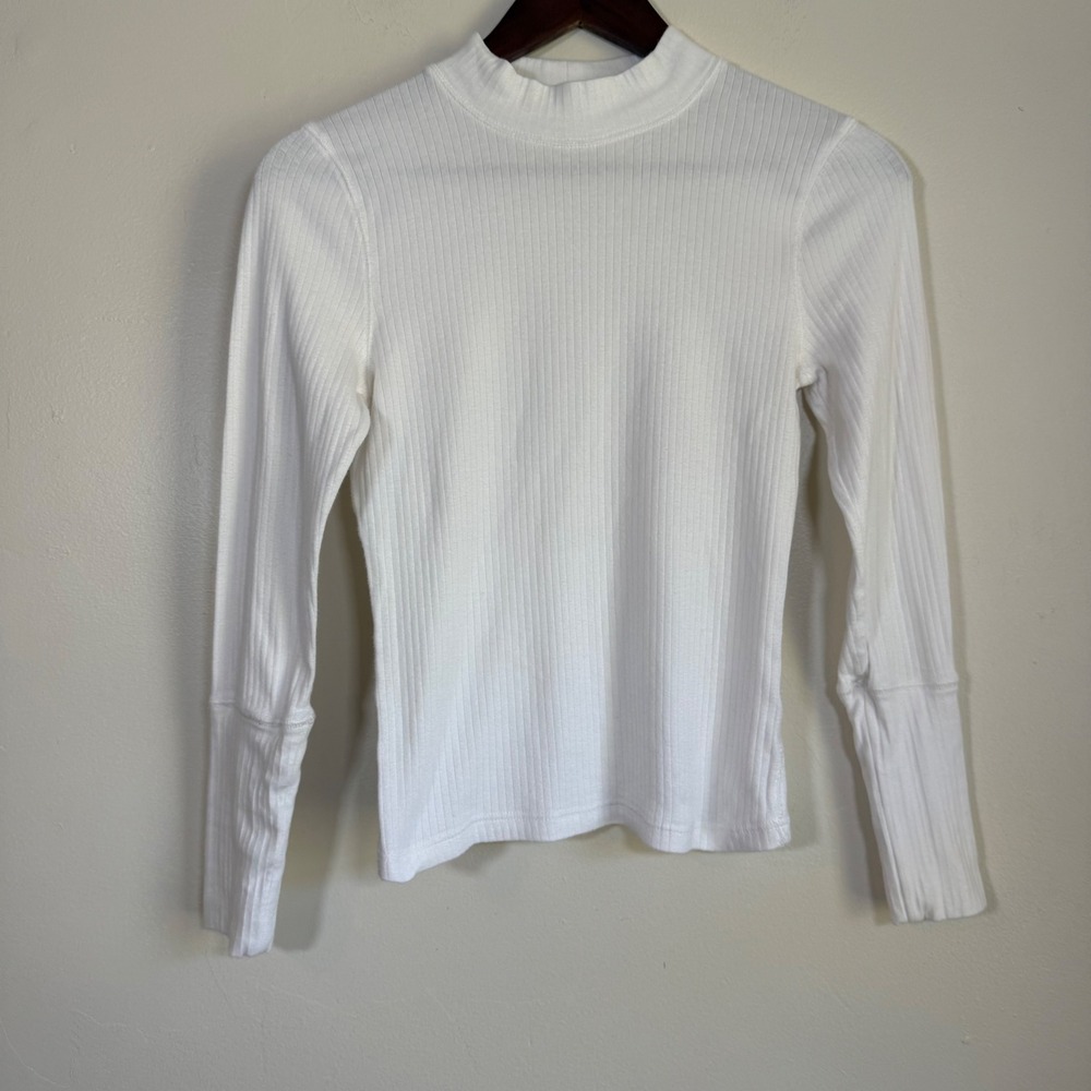 Free People Intimately Ribbed Mock Neck Long Sleeve Top Size Medium White